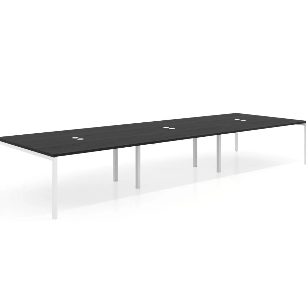 Mesa para coworking Kube triple, encimera continua fondo 166 cm, estructura blanca