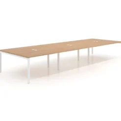Mesa para coworking Kube triple, encimera continua fondo 166 cm, estructura blanca