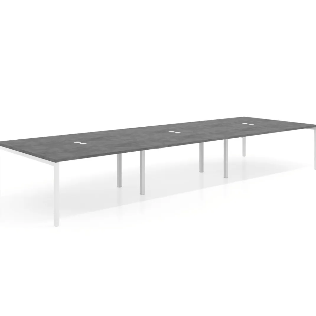 Mesa para coworking Kube triple, encimera continua fondo 166 cm, estructura blanca