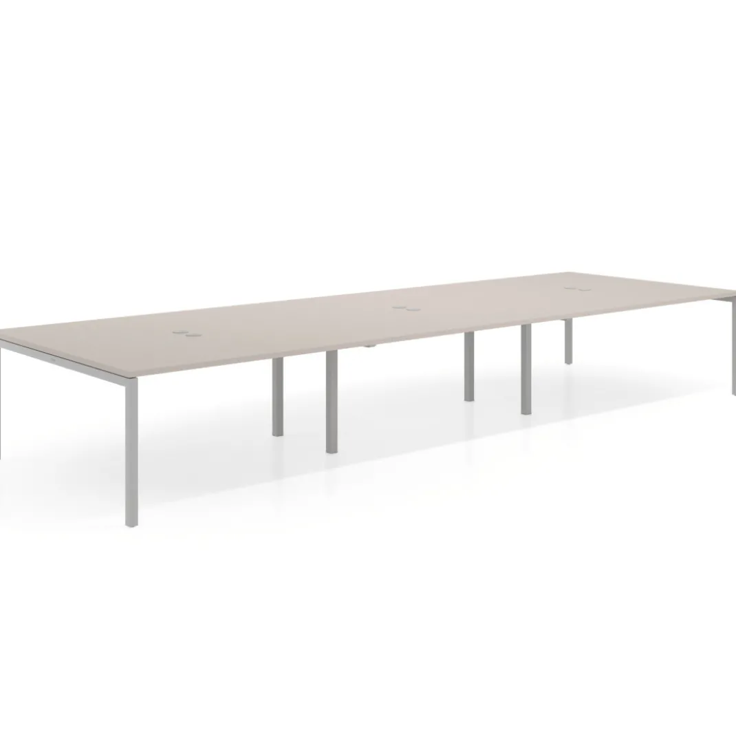 Mesa para coworking Kube triple, encimera continua fondo 166 cm, estructura aluminio