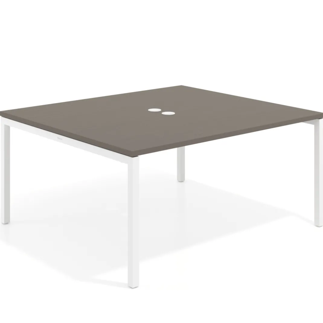 Mesa para reunión o trabajo, encimera continua fondo 142 cm estructura blanco