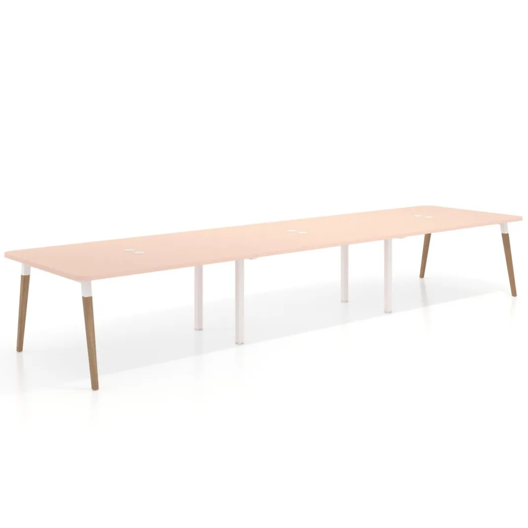 Mesa para reuniones Arki triple con fondo 126 cm, coworking, sobre curvo