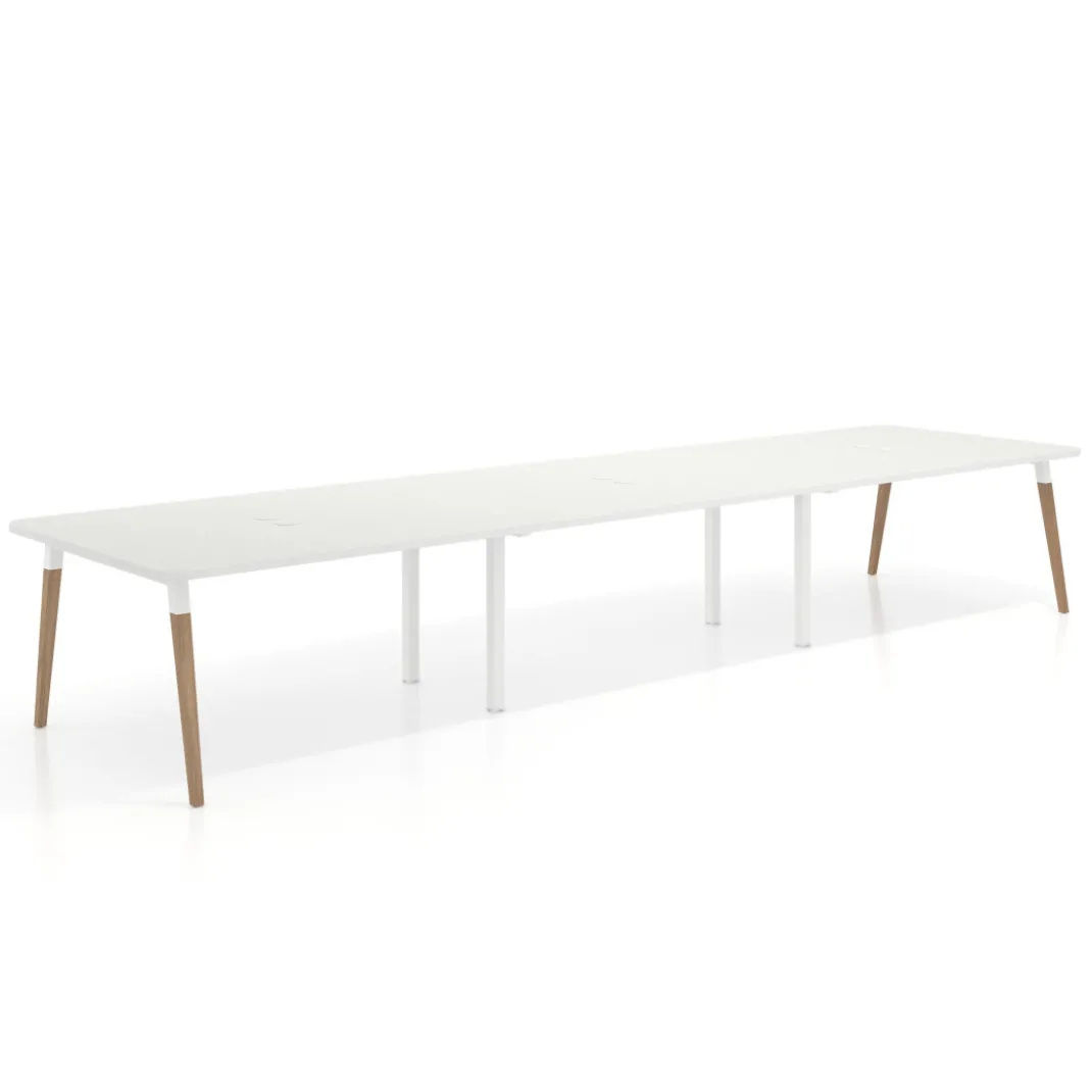 Mesa para reuniones Arki triple con fondo 126 cm, coworking, sobre curvo