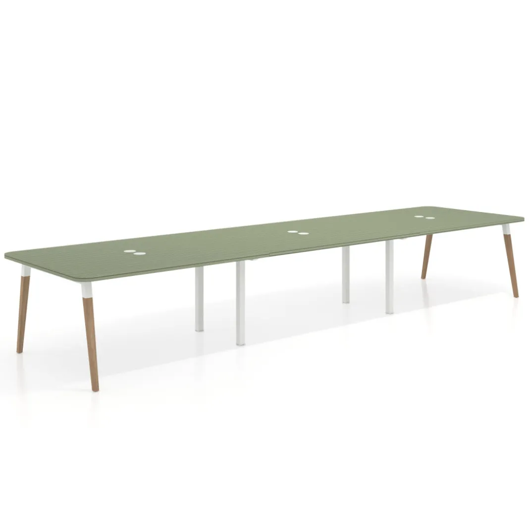 Mesa para reuniones Arki triple con fondo 126 cm, coworking, sobre curvo