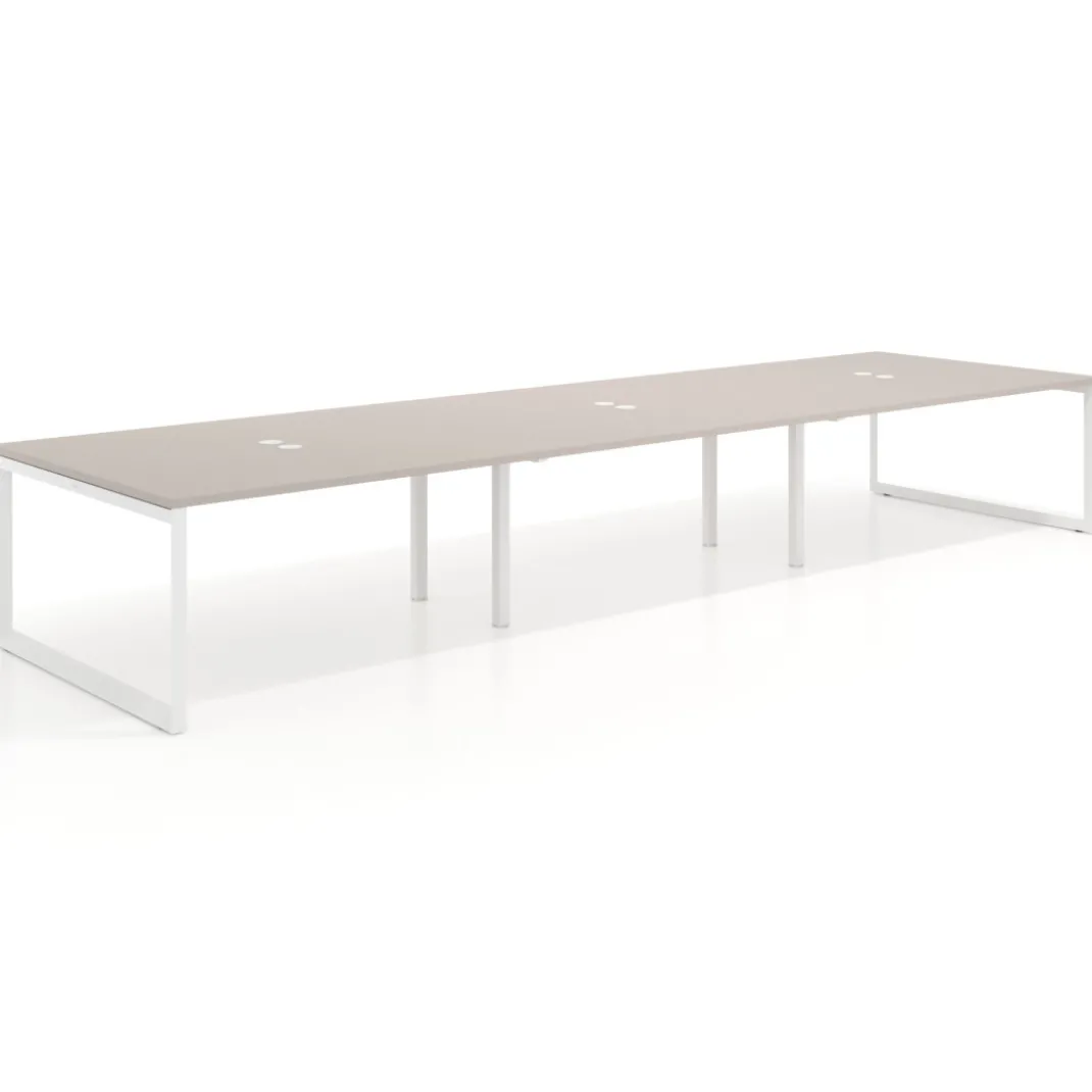 Mesa para reuniones rectangular triple, fondo 142 cm, estructura blanca