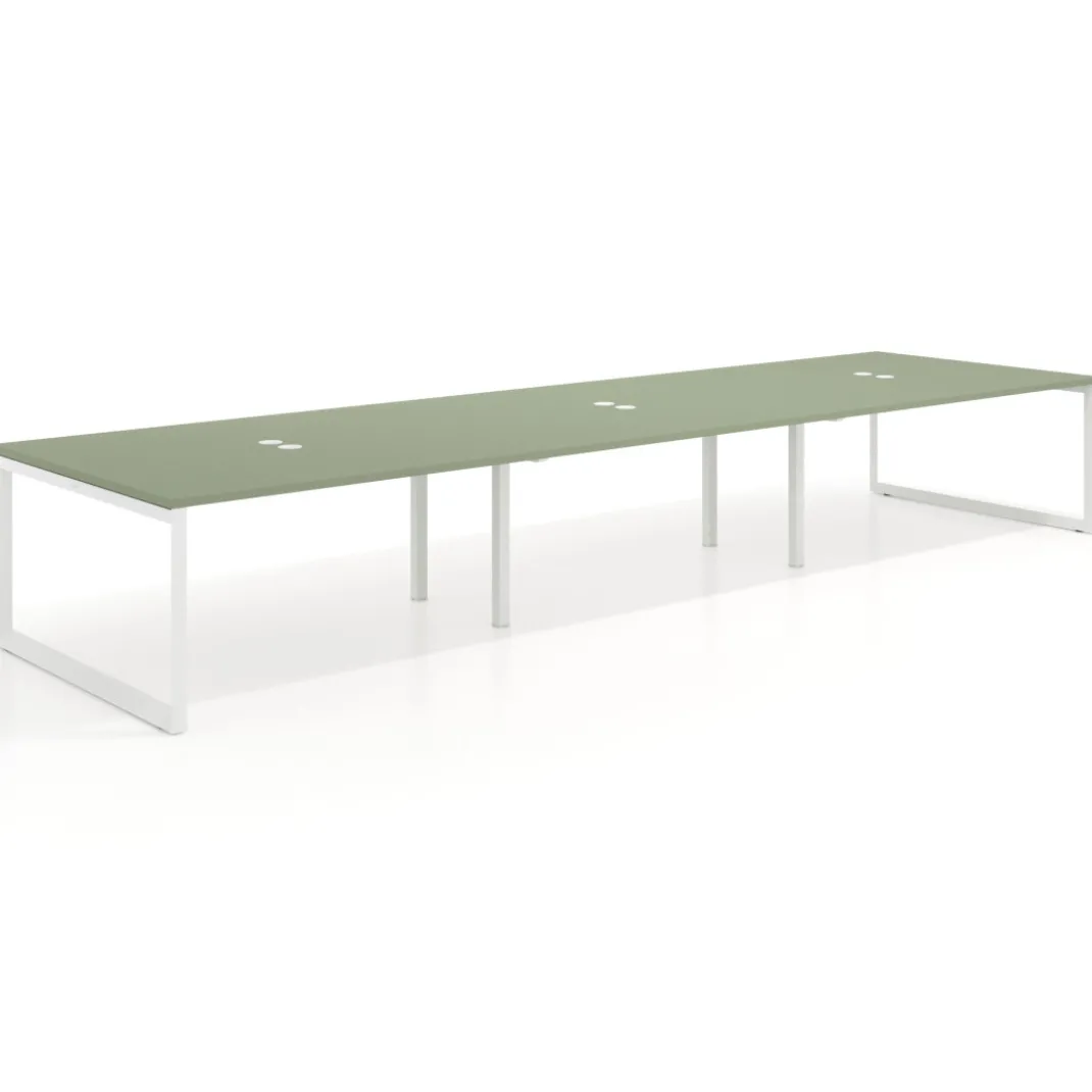 Mesa para reuniones rectangular triple, fondo 142 cm, estructura blanca