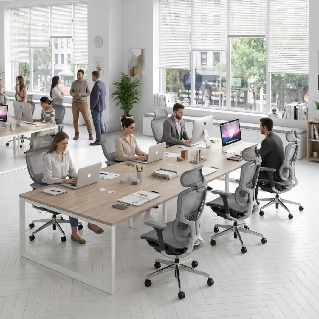 Mesa para reuniones rectangular triple, fondo 142 cm, estructura blanca