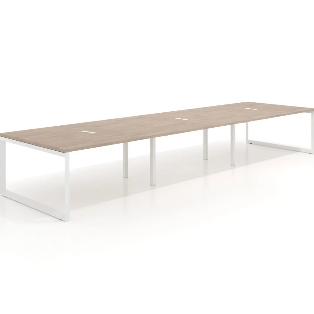 Mesa para reuniones rectangular triple, fondo 142 cm, estructura blanca