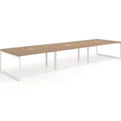 Mesa para reuniones rectangular triple, fondo 142 cm, estructura blanca