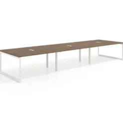 Mesa para reuniones rectangular triple, fondo 142 cm, estructura blanca