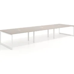 Mesa para reuniones rectangular triple, fondo 142 cm, estructura blanca