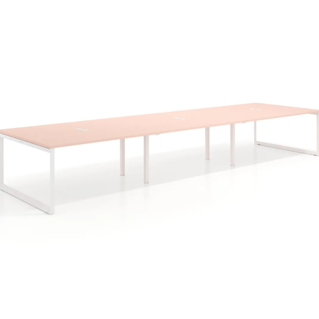 Mesa para reuniones rectangular triple, fondo 142 cm, estructura blanca