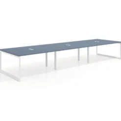 Mesa para reuniones rectangular triple, fondo 142 cm, estructura blanca