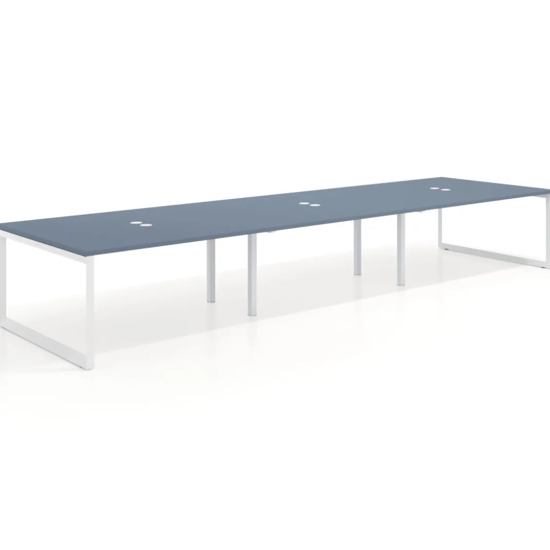Mesa para reuniones rectangular triple, fondo 142 cm, estructura blanca