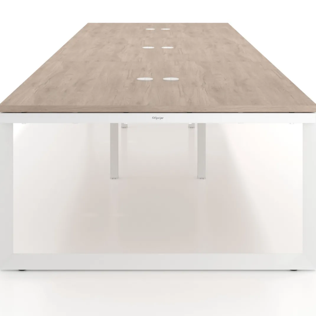 Mesa para reuniones rectangular triple, fondo 142 cm, estructura blanca