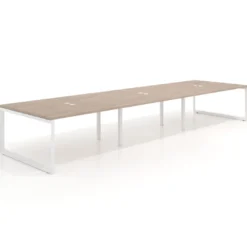 Mesa para reuniones rectangular triple, fondo 142 cm, estructura blanca