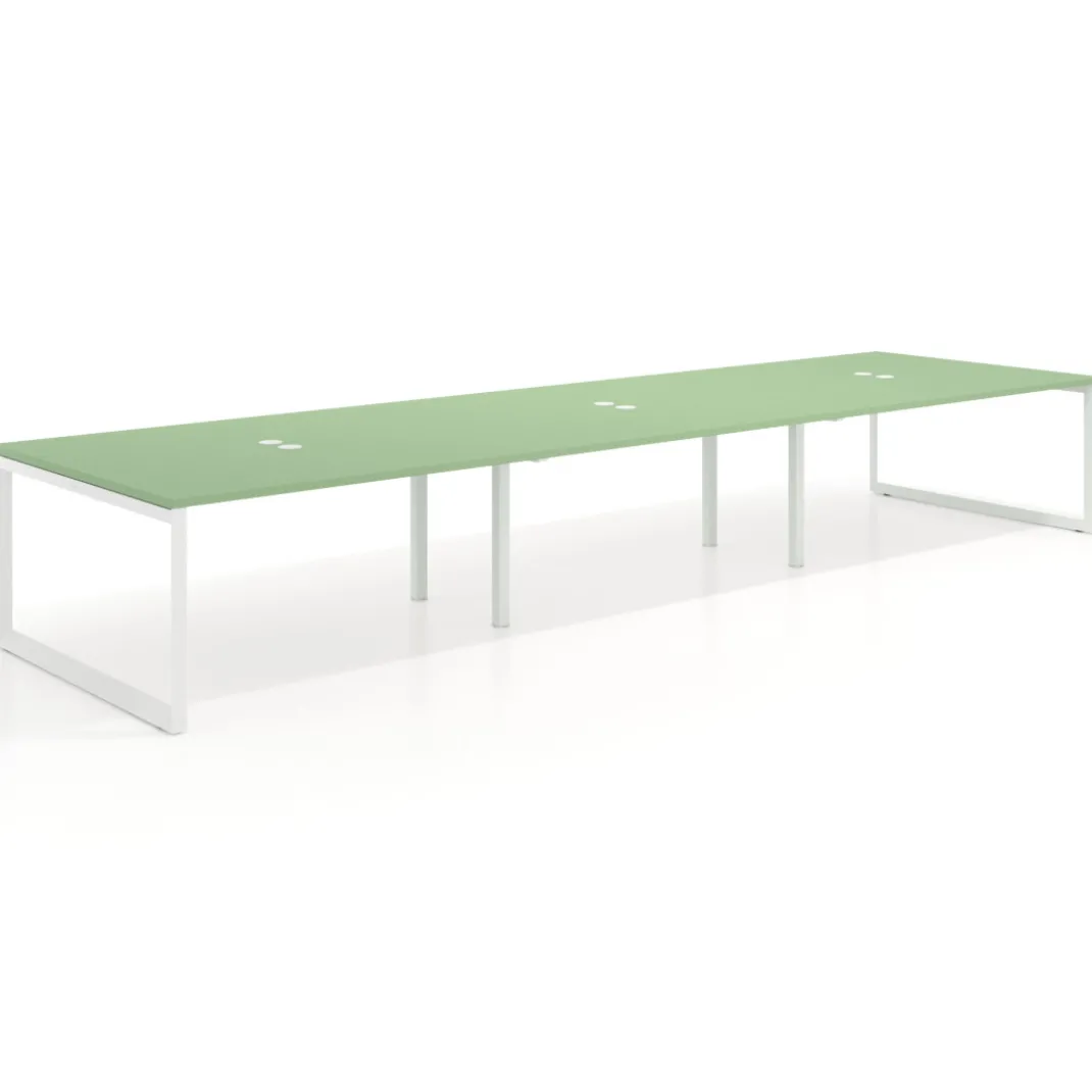 Mesa para reuniones rectangular triple, fondo 142 cm, estructura blanca