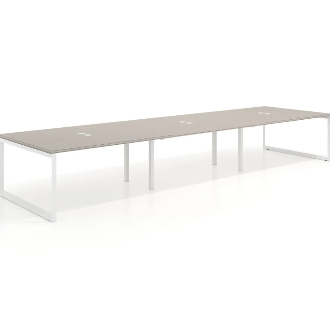Mesa para reuniones rectangular triple, fondo 142 cm, estructura blanca
