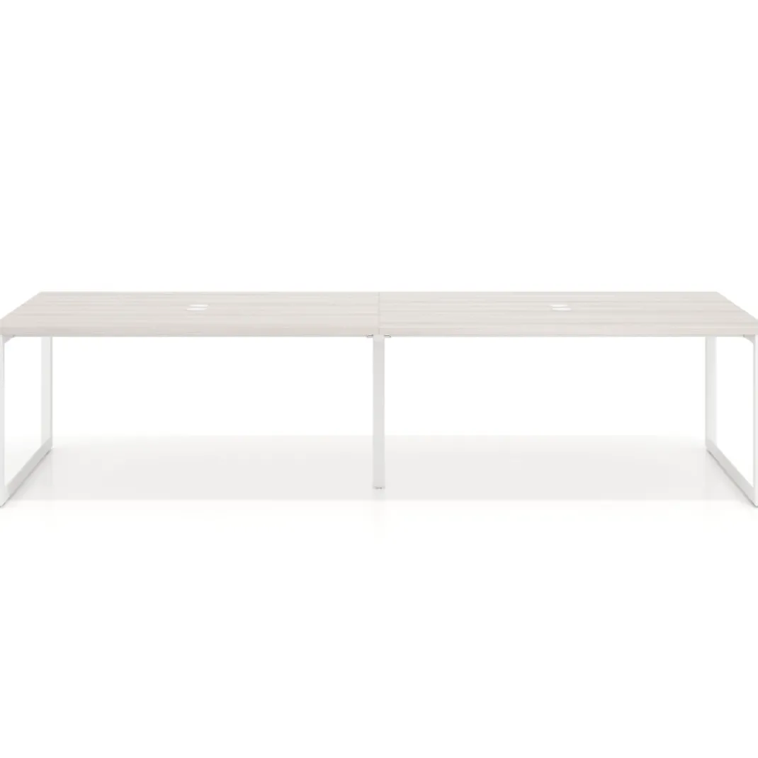Mesa para reuniones rectangular triple, fondo 142 cm, estructura blanca