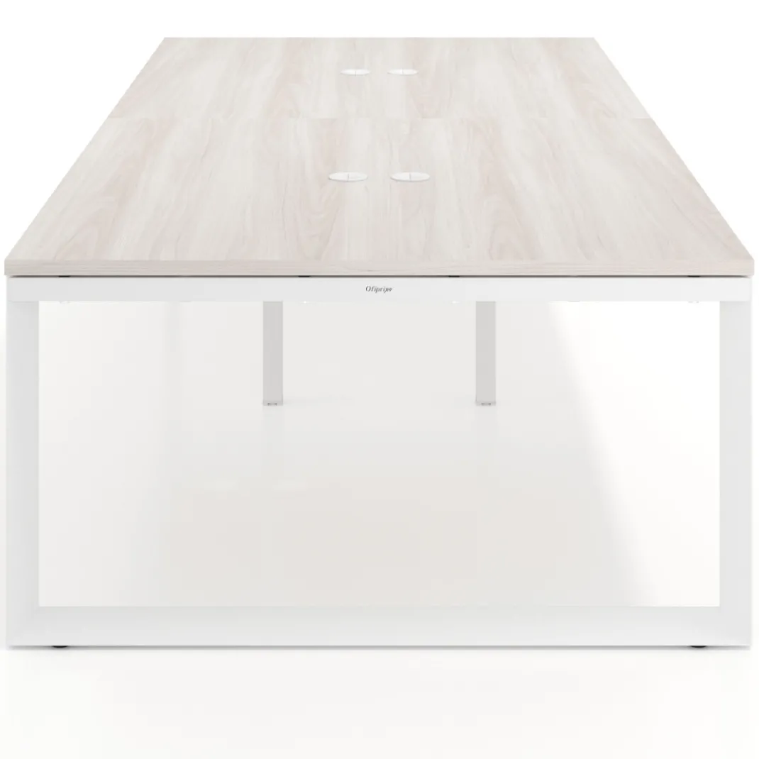 Mesa para reuniones rectangular triple, fondo 142 cm, estructura blanca