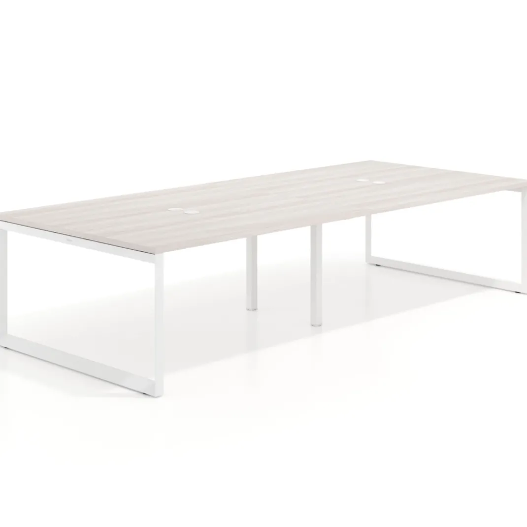 Mesa para reuniones rectangular triple, fondo 142 cm, estructura blanca