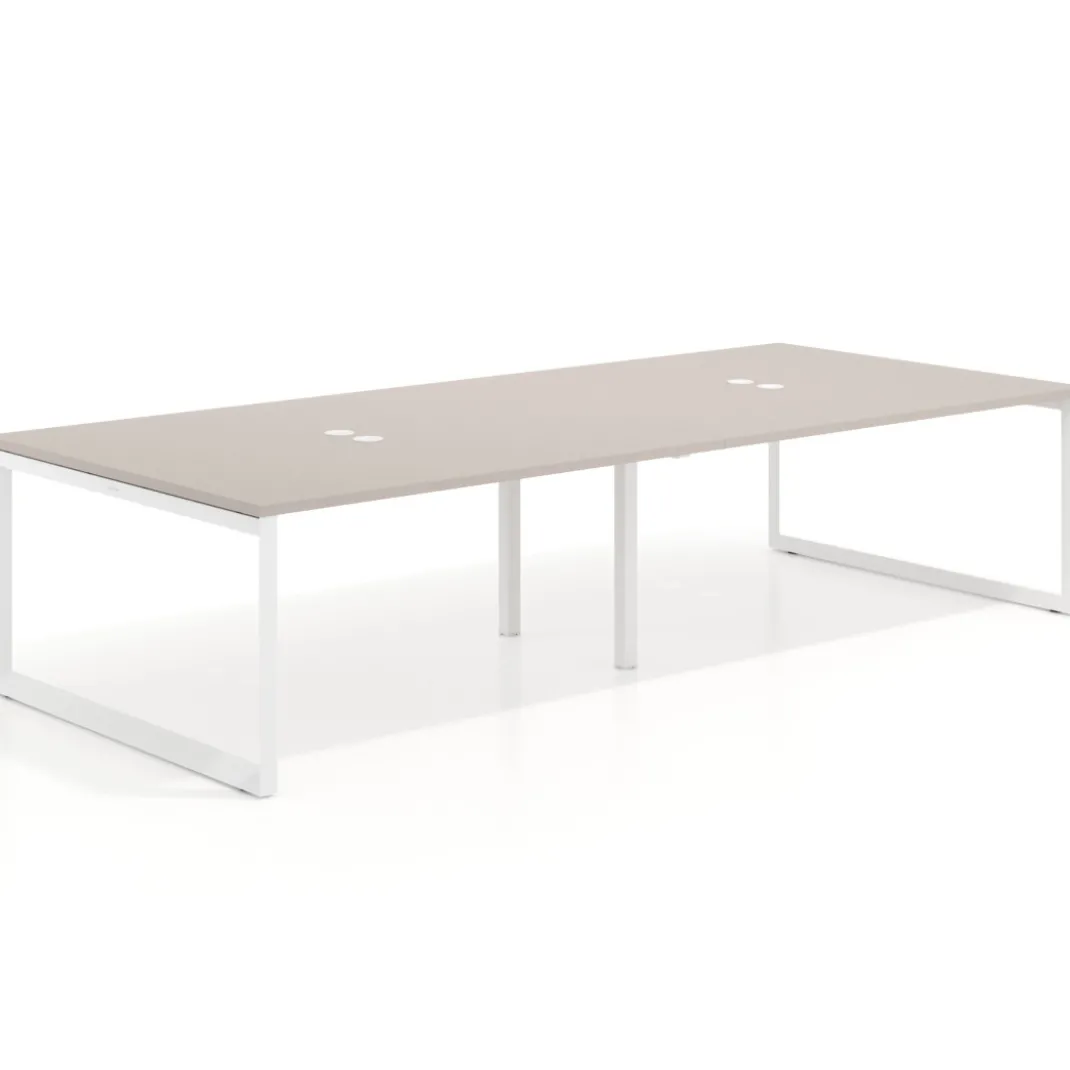 Mesa para reuniones rectangular doble, fondo 142 cm, estructura blanca