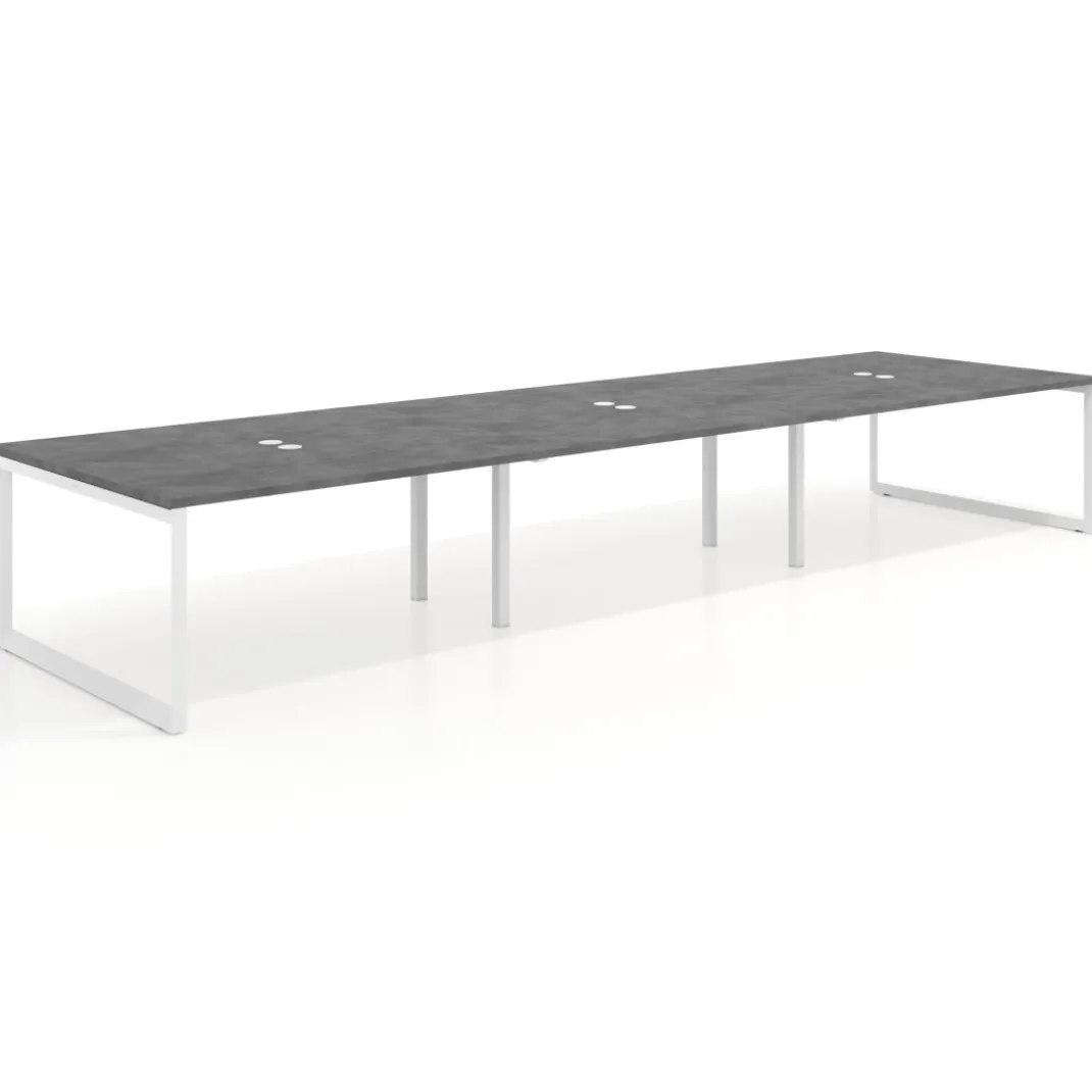 Mesa para reuniones rectangular triple, fondo 142 cm, estructura blanca