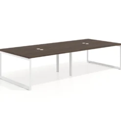 Mesa para reuniones rectangular doble, fondo 142 cm, estructura blanca