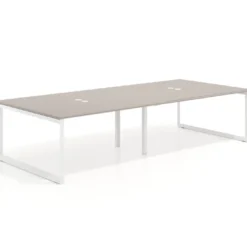 Mesa para reuniones rectangular doble, fondo 142 cm, estructura blanca