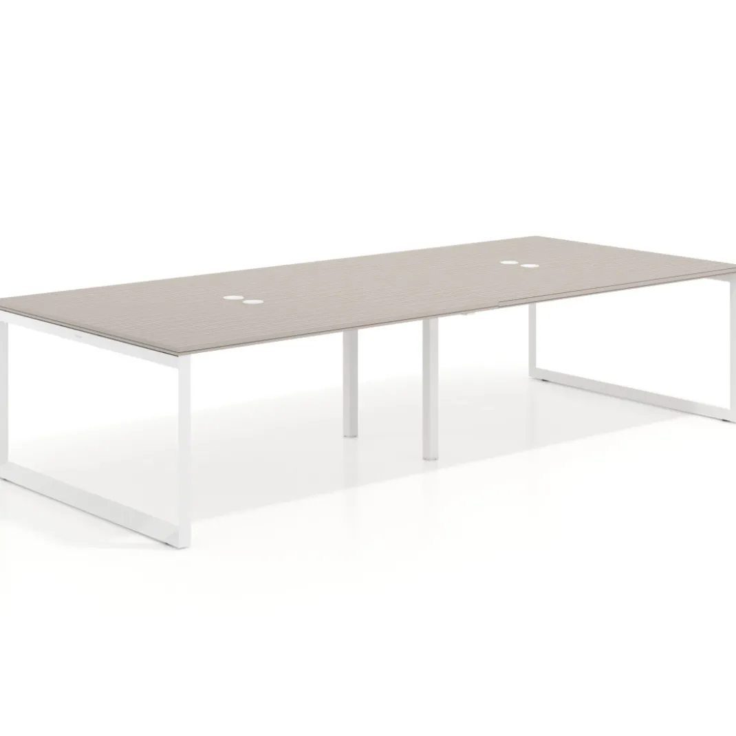 Mesa para reuniones rectangular doble, fondo 142 cm, estructura blanca