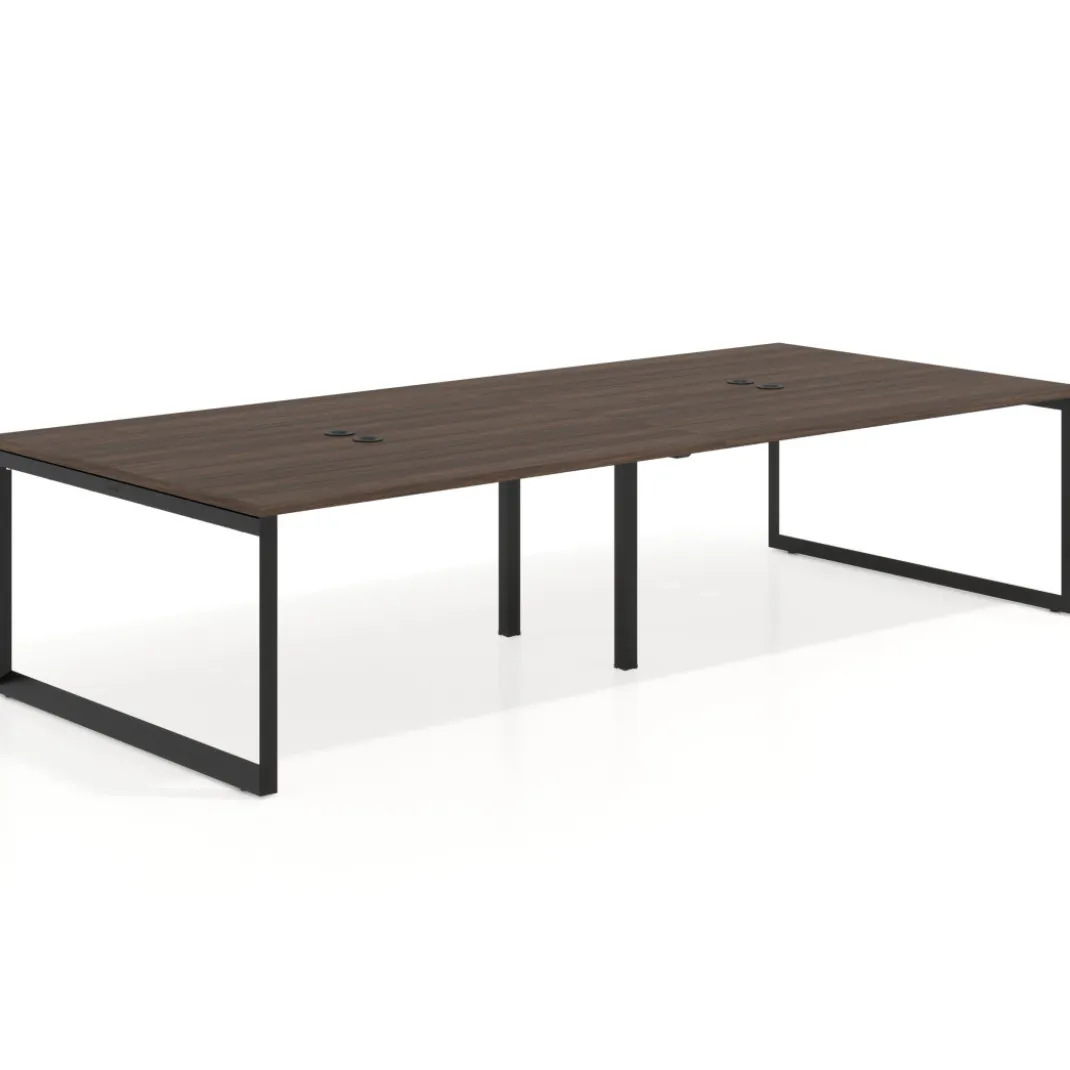 Mesa para reuniones rectangular doble, fondo 142 cm, estructura negra