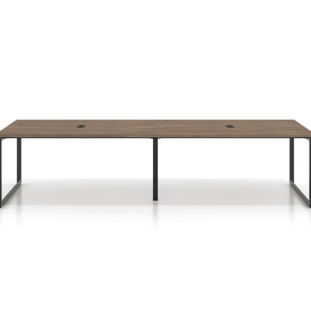 Mesa para reuniones rectangular doble, fondo 142 cm, estructura negra