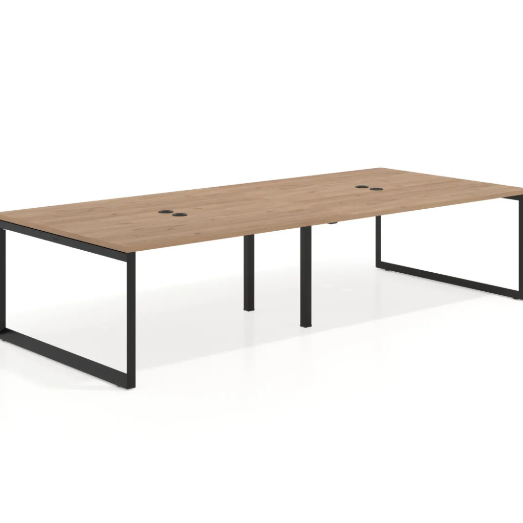 Mesa para reuniones rectangular doble, fondo 142 cm, estructura negra