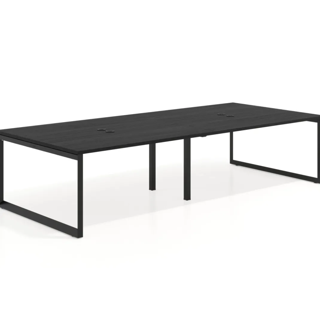 Mesa para reuniones rectangular doble, fondo 142 cm, estructura negra