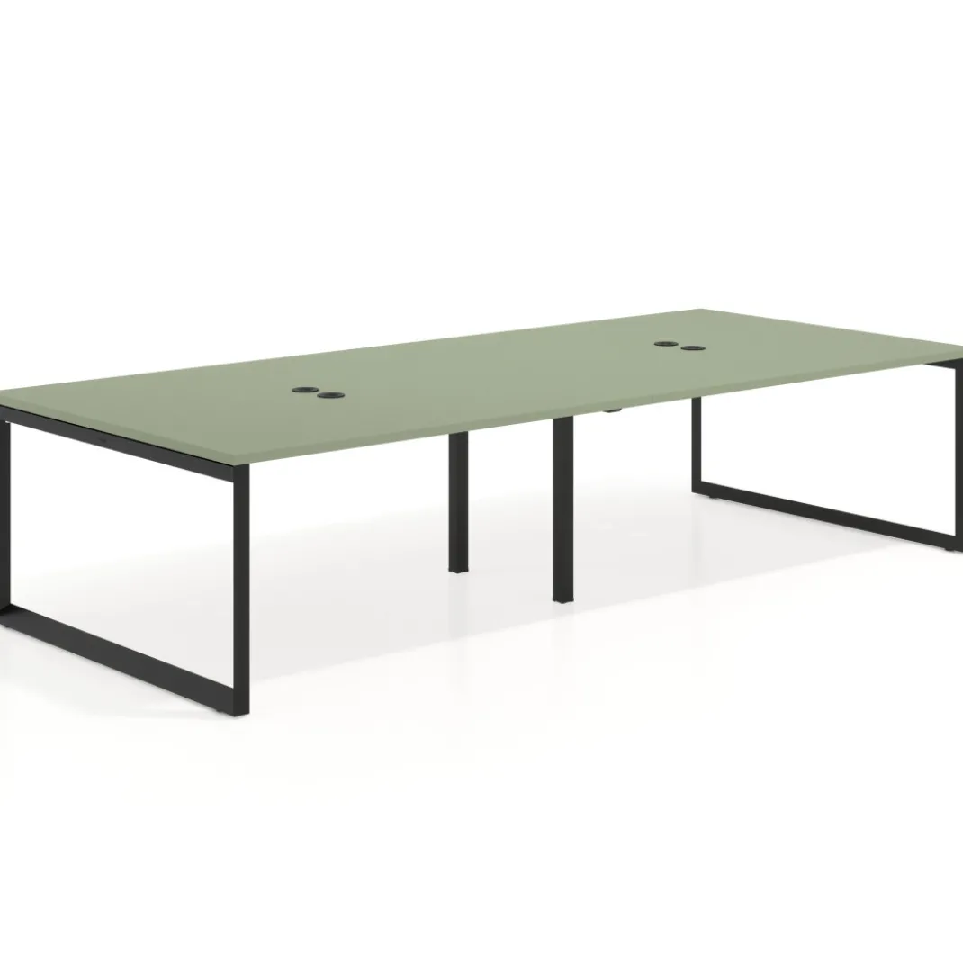 Mesa para reuniones rectangular doble, fondo 142 cm, estructura negra