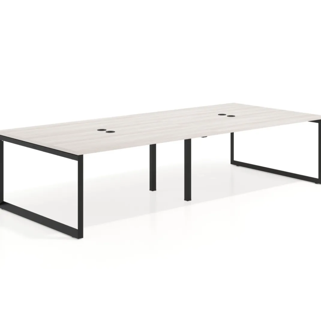 Mesa para reuniones rectangular doble, fondo 142 cm, estructura negra