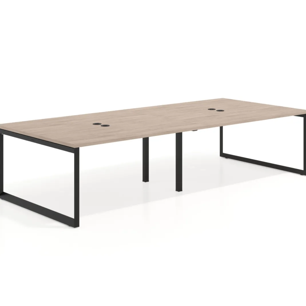 Mesa para reuniones rectangular doble, fondo 142 cm, estructura negra