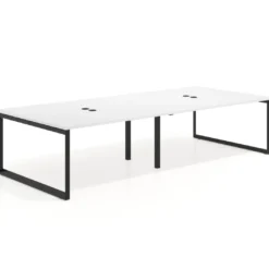Mesa para reuniones rectangular doble, fondo 142 cm, estructura negra