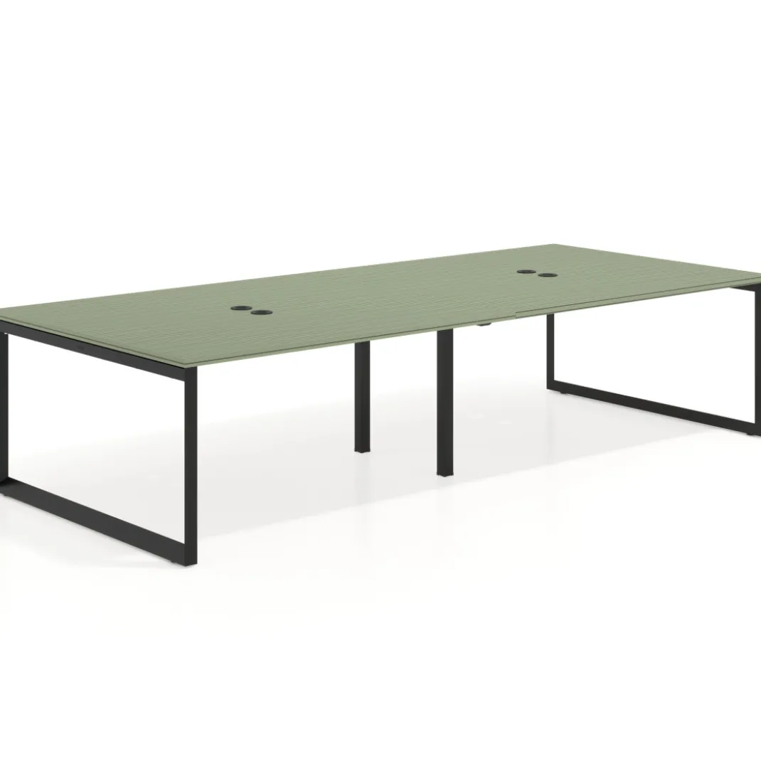 Mesa para reuniones rectangular doble, fondo 142 cm, estructura negra