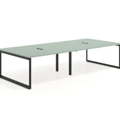 Mesa para reuniones rectangular doble, fondo 142 cm, estructura negra