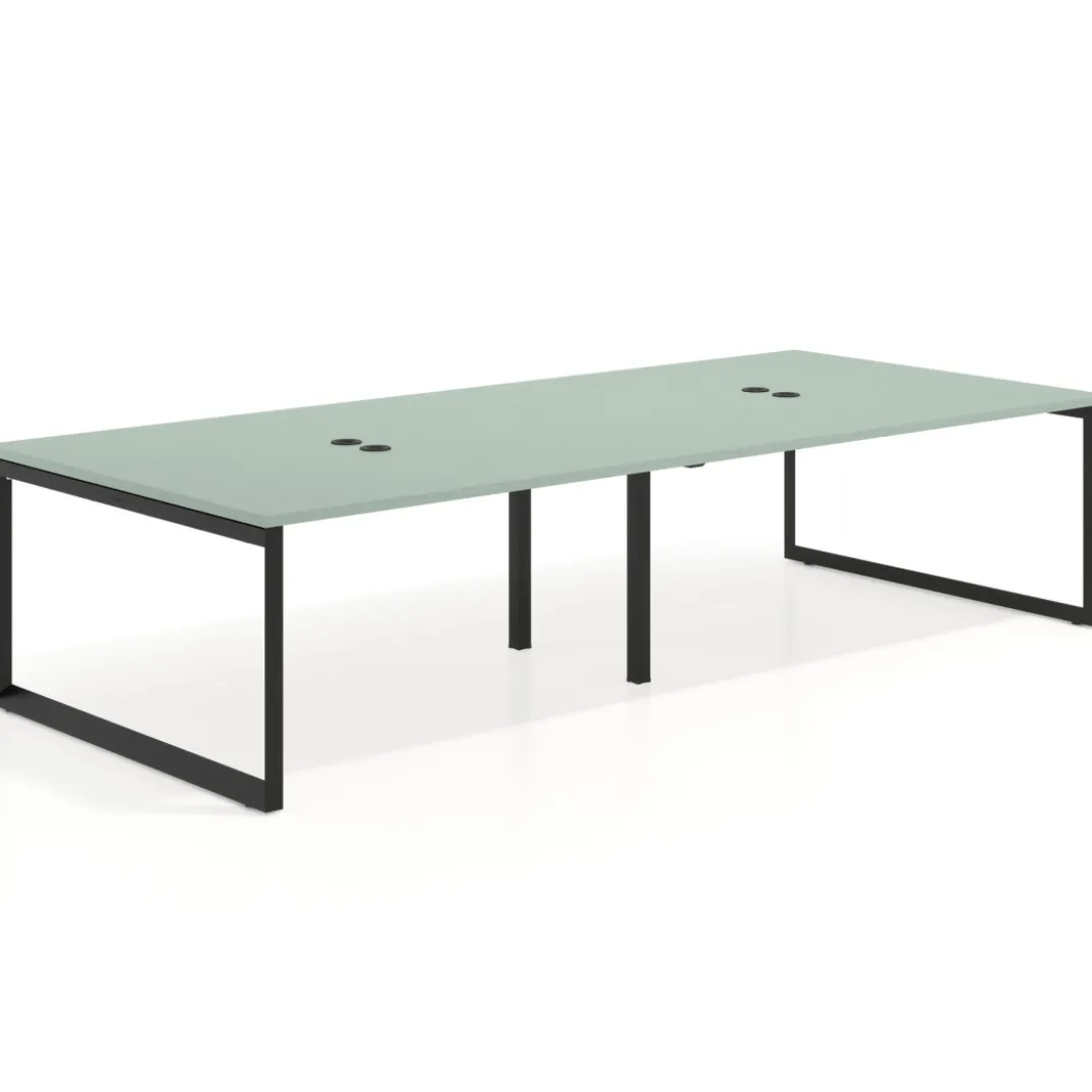 Mesa para reuniones rectangular doble, fondo 142 cm, estructura negra