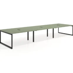 Mesa para reuniones rectangular triple, fondo 142 cm, estructura negra