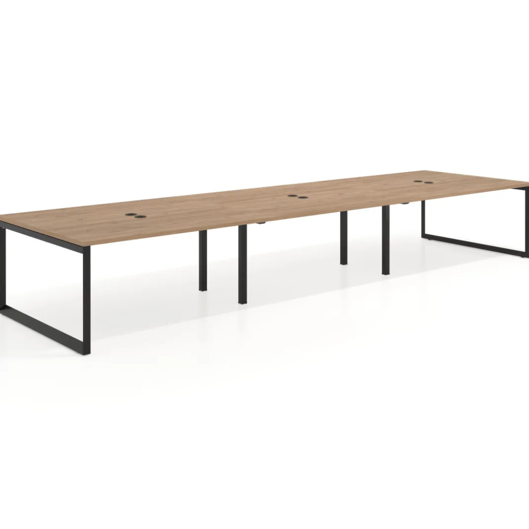 Mesa para reuniones rectangular triple, fondo 142 cm, estructura negra