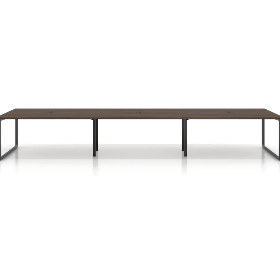 Mesa para reuniones rectangular triple, fondo 142 cm, estructura negra