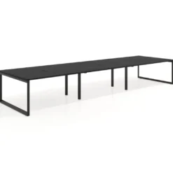 Mesa para reuniones rectangular triple, fondo 142 cm, estructura negra