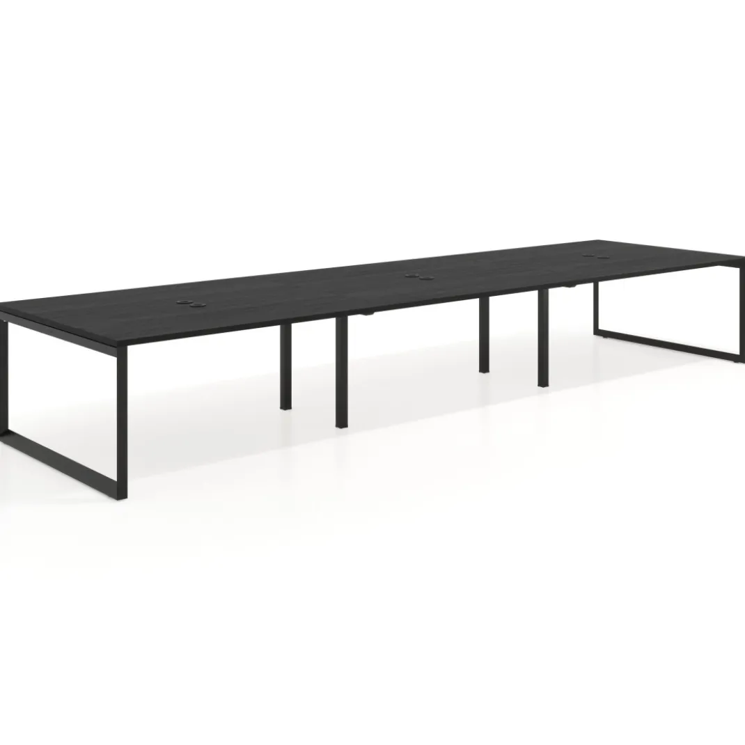 Mesa para reuniones rectangular triple, fondo 142 cm, estructura negra
