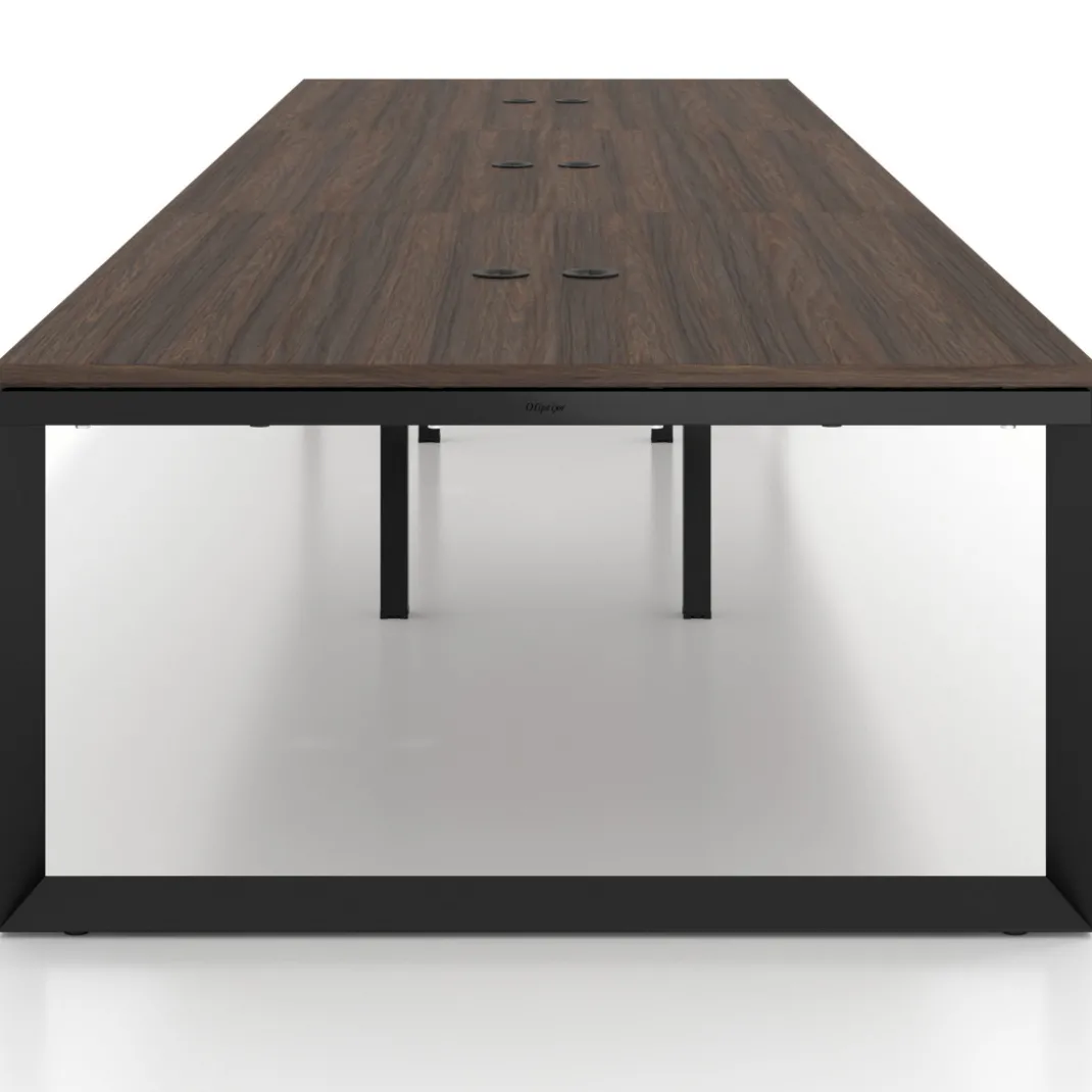Mesa para reuniones rectangular triple, fondo 142 cm, estructura negra