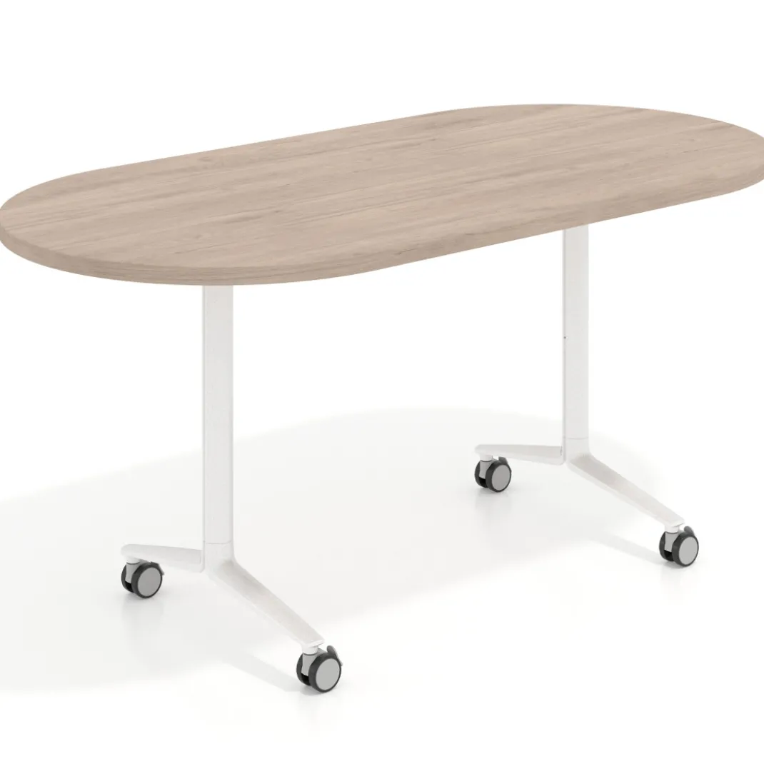Mesa plegable pivot ovalada estructura blanco, canto 30cm