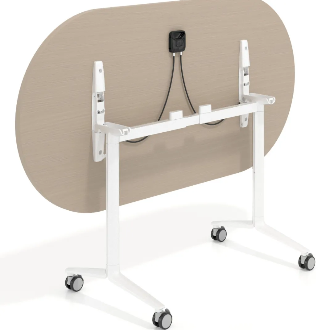 Mesa plegable pivot ovalada estructura blanco, canto 30cm