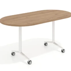 Mesa plegable pivot ovalada estructura blanco, canto 30cm